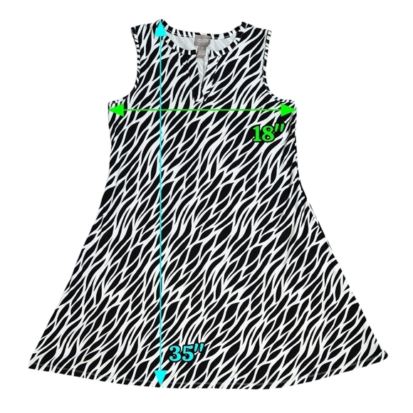 Chico's Black White Abstract Ronni Split Neck Knee Length Dress Stretchy Party - Picture 3 of 8